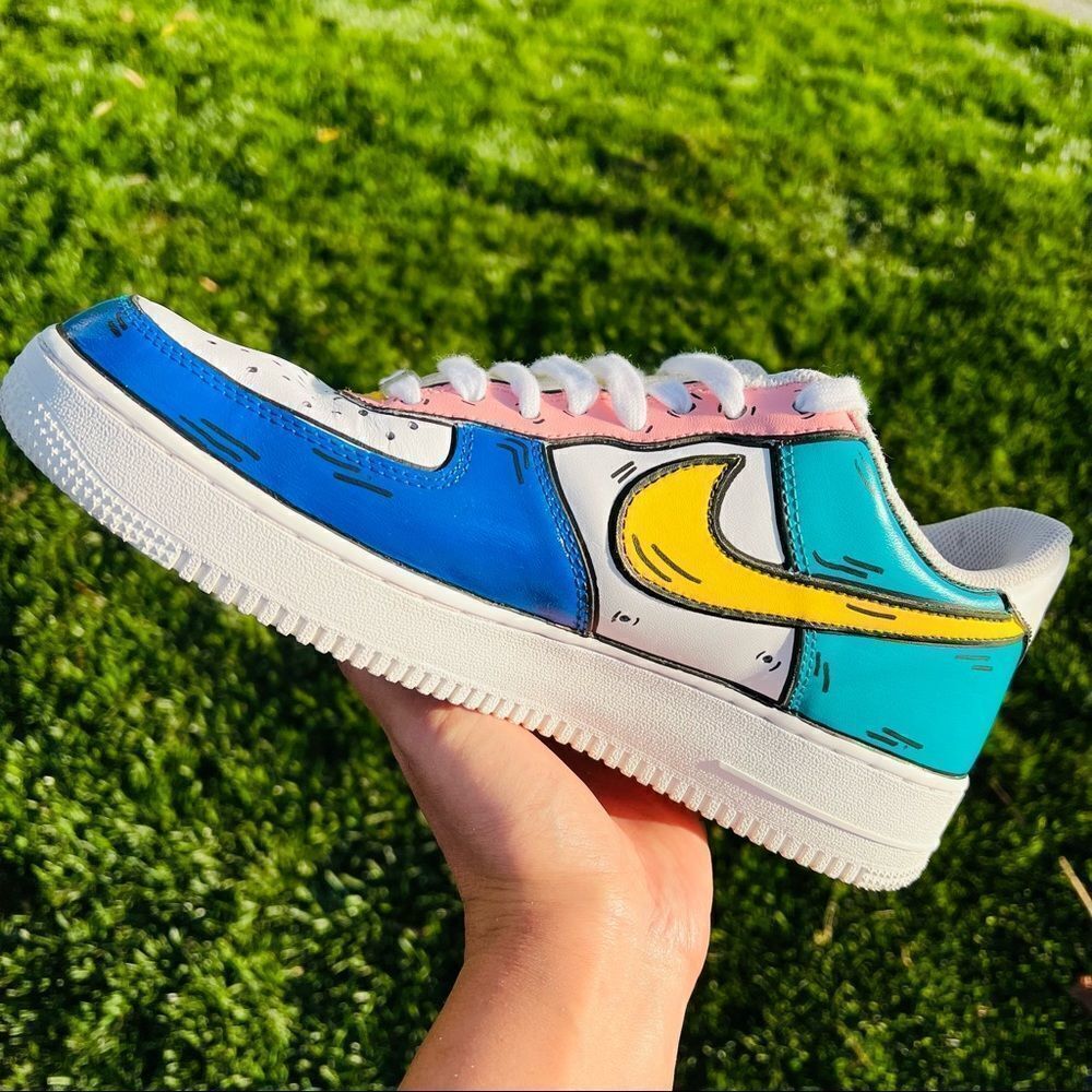 NIKE ADULT Air Force 1 Custom Color Block Comic Graphic Sneakers NWB